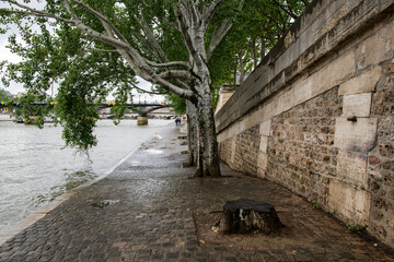 les quais de Seine dans le centre de Paris un jour de mauvais temps en France