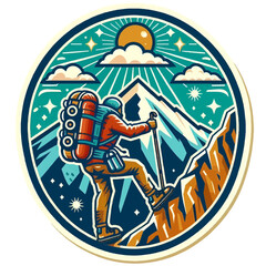 Fototapeta premium Wspinaczka górska - wzór w stylu retro, vintage - idealny do druku na naklejkach lub t-shirtach.
