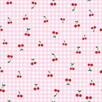 Cherry Gingham Summer Coquette Cottage Seamless Pattern Repeat Background Textile Design