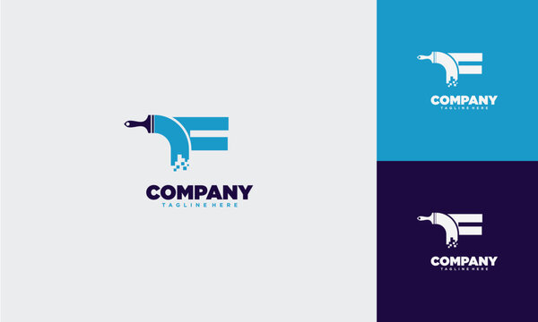 Paint Tech digital initial Letter F Logo Template Design Vector, Design Concept, Creative Symbol	