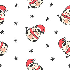 Cute cartoon kawaii cow. Seamless pattern. Animal funny characters. Hand drawn style. Vector drawing. Design ornaments.