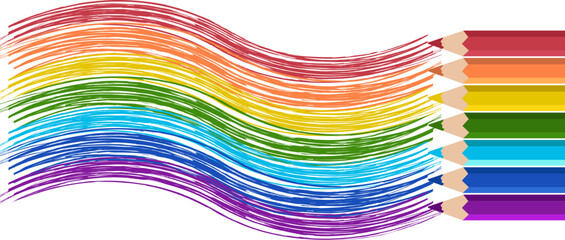 illustration of Rainbow Colored Pencils