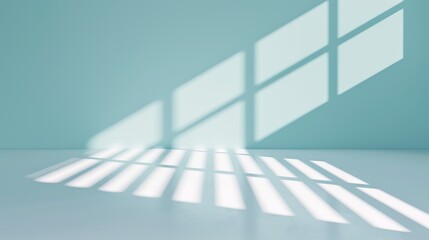 Fototapeta premium Abstract light blue backdrop, minimalistic with window light and shadow play, serene and elegant visual effect