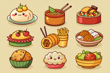 set of cakes and sweets