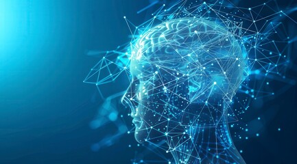 A blue brain with a lot of lines and dots