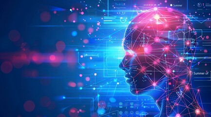 A computer generated image of a head with a blue background