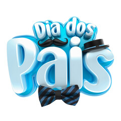 DIA DOS PAIS SELO 3D AZUL COM BIGODE CHAPEL E GRAVATA 