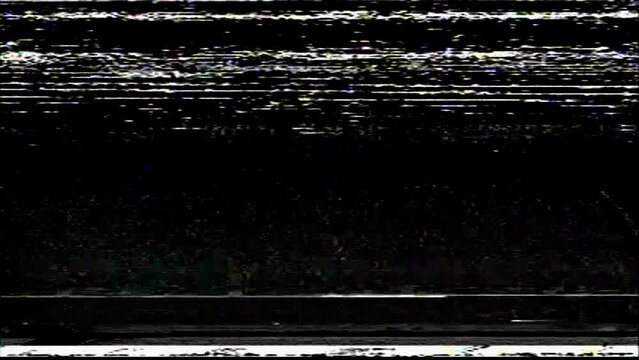 A VHS background with realistic flickering lines, distortion, and a fuzzy screen that occasionally cuts to black.