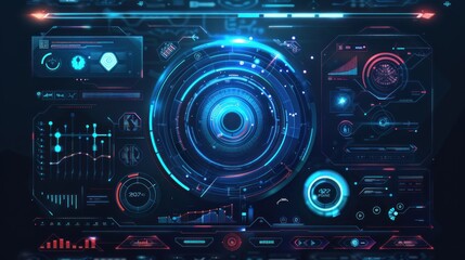 Fototapeta premium Technology digital cyberpunk control hologram elements abstract panel HUD display interface Background AI generated image