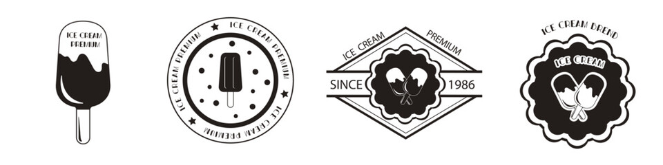 A set of retro logos for an ice cream shop, signage, cafe or bar. A set of vintage badges and labels. Isolated vector illustration.