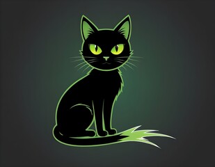 logotype Black Cat With Green Eyes Sitting in Front of a Green Circle