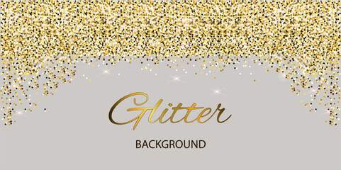 A banner with glitter. Gold texture. Illustration can be used to advertise products. Background with shining texture. Vector illustration.