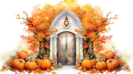 A beautiful watercolor autumn door