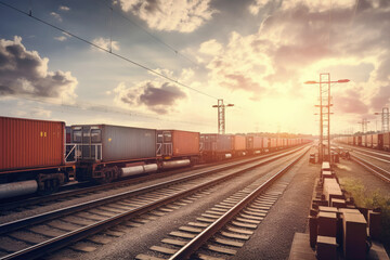 Obraz premium generated illustration of background container Freight Train in Station, Cargo railway transportation industry