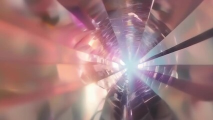 An abstract image depicting a kaleidoscope pattern with shimmering lights and vibrant colors. The central light seems to create a tunnel effect. The mood is dynamic and visually stimulating.