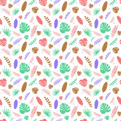 Summer background with tropical leaves. Seamless pattern. Vector illustration