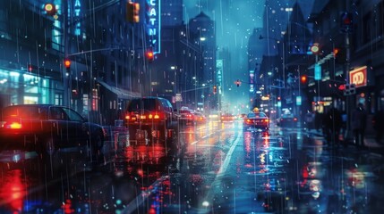 Fototapeta premium Rainy Cityscape at Night