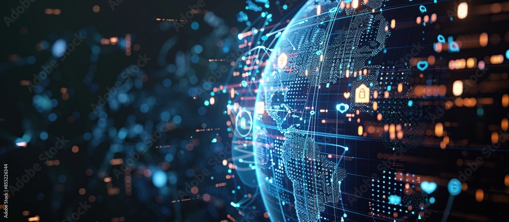 Aufkleber abstract digital world map, concept of global network and connectivity, data transfer and cyber tech