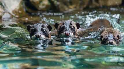 Three Curious Otters in Water