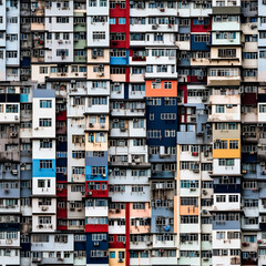 Seamless pattern of the facade of a modern high-rise building with balconies, windows and loggias