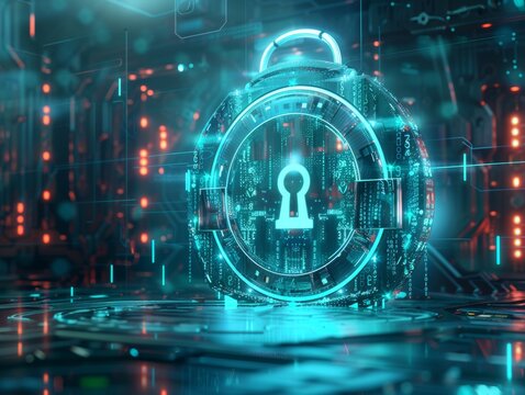 Digital Security ConceptFloating Lock Numbers and Codes Technology Illustration