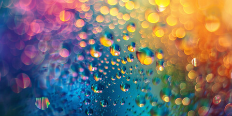 Rainbow background with bokeh and sparkling water drops