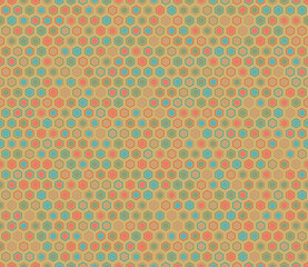 Tileable hexagon pattern. Hexagon bold mosaic cell with padding and inner solid cells. Hexagon shapes. Multiple tones color palette. Seamless pattern. Tileable vector illustration.