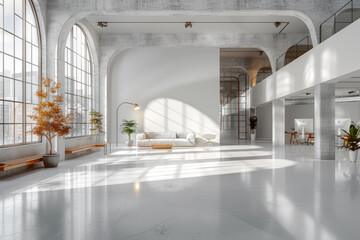 Obraz premium Spacious Industrial Loft with Wooden Flooring