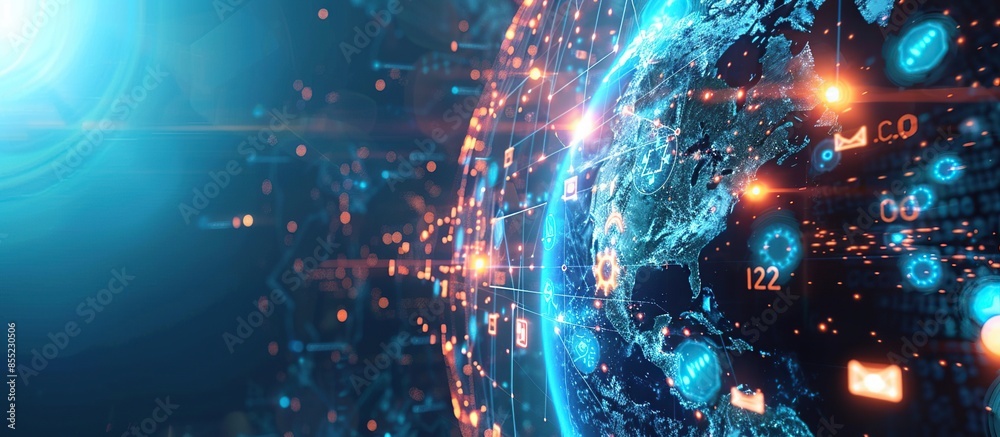 Poster Global network connection concept. Big data visualization. Social network communication.