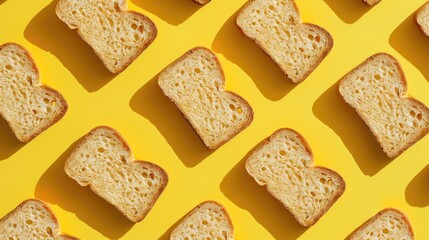 Red bread slices pattern on a yellow backdrop
