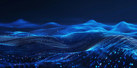 Digital data wave background with blue glowing lines