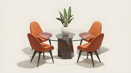 Modern Glass Round Dining Table Isolated 3D Illustration