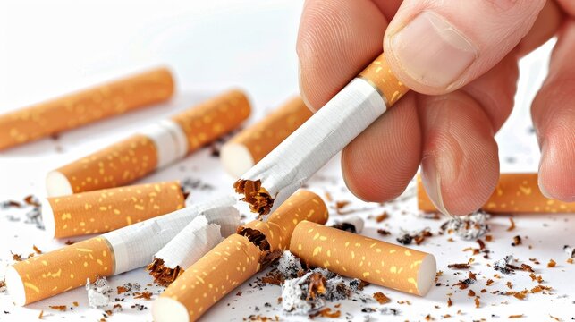 Promoting well being  man breaks cigarette to embrace healthy lifestyle and quit smoking - Powered by Adobe