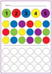 A logical worksheet for children learning colors, geometric shapes, and mathematical arithmetic. Paint the circles.