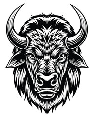 bison head silhouette vector outline with white background