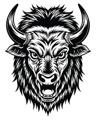 bison head silhouette vector outline with white background