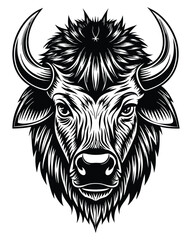 bison head silhouette vector outline with white background