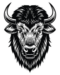 bison head silhouette vector outline with white background