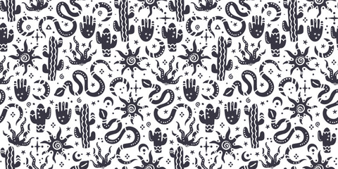 Desert spirits seamless pattern, hand drawn ornaments, great for fabrics, wallpapers, surfaces - vector design