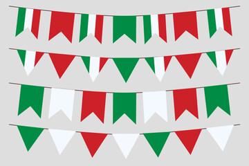 Obraz premium Italian flag set bunting vector. Flag heart triangle shape elements isolated on white background.