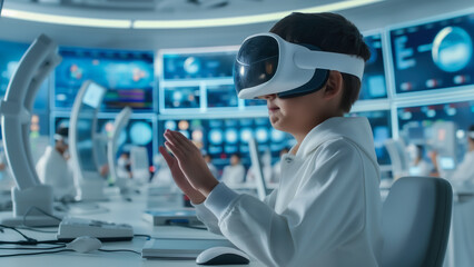 A futuristic metaverse classroom, learning experiences without boundaries, Innovation and technology concept.