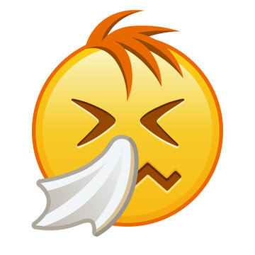 recommend clip art: Sneezing face Large size of yellow emoji smile with hair