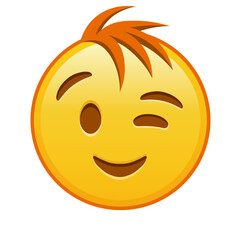 Winking face Large size of yellow emoji smile with hair