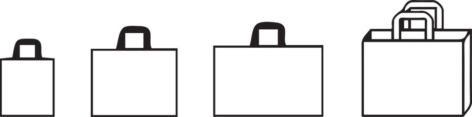 Set of square format shopping bags, paper - pvc - plastic bag icon