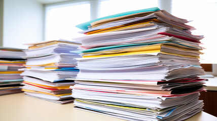  Pile of paperwork on table at offices.
