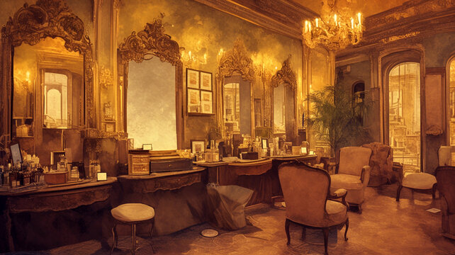 Ornate parisian salon interior with gilded mirrors