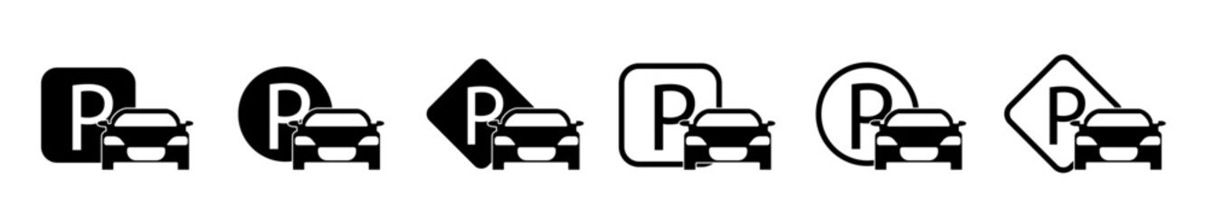 Parking signs set, set of vector icons for parking and auto traffic, isolated parking sign design, EPS 10 illustration