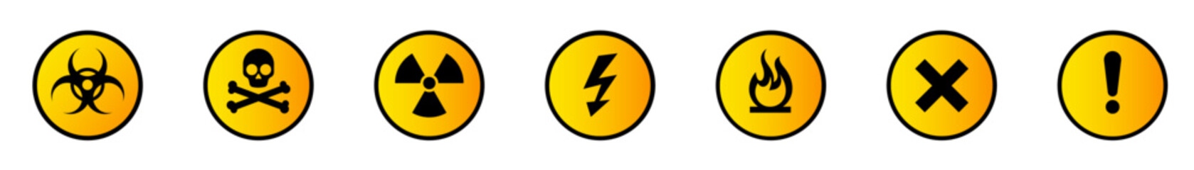 Fototapeta premium Round danger warning signs. Round signs with various danger symbols on a round banner vectork eps10