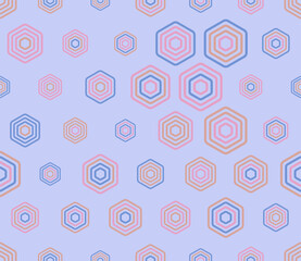 Hexagon vector pattern. Multicolored geometric elements of varied sizes. Bold stacked rounded hexagons mosaic cells. Large hexagon shapes. Tileable pattern. Seamless vector illustration.