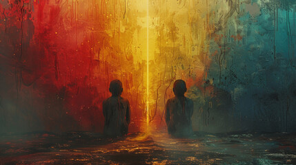 Fototapeta premium Artistic Twin Illustration with Unique Contrasts